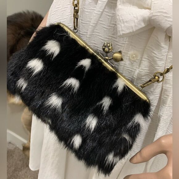 Handmade Real Mink Fur Cute "Cat Paw" Kisslock Wristlet/Shoulder Bag/Crossbody - Picture 14 of 15